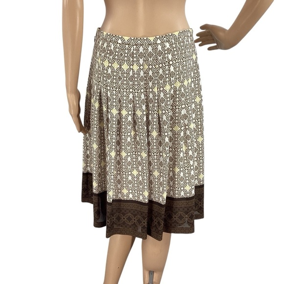 LOFT Brown Print Pleated A-Line Skirt Lined Size 4 Vintage Inspired - Picture 5 of 7